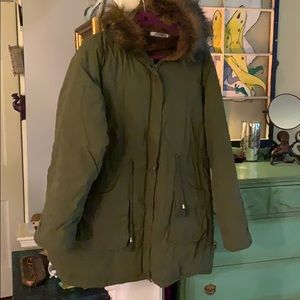 Army Green Faux Fur Lined Field Coat